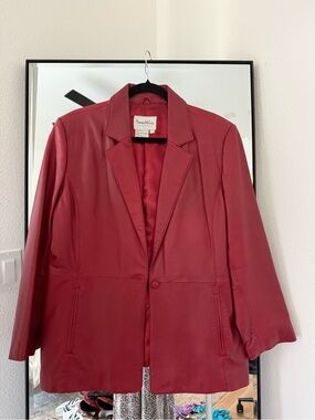 Pamela McCoy Deep Red Leather Blazer